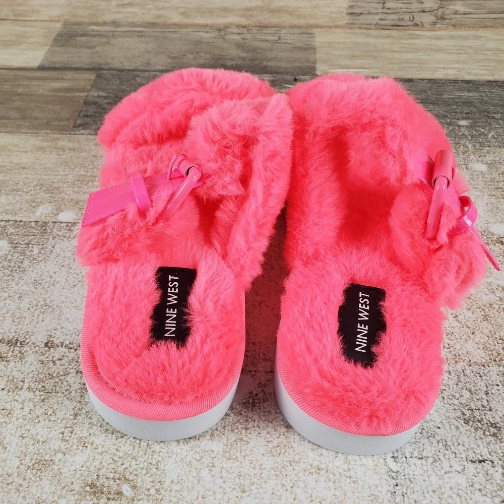 Nine West Funkie 2 Womens Flat Sandals Sz 6 M Hot Pink Slip On Open & Round Toe‎